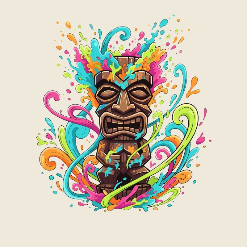 Masque Tiki dans une explosion de couleur
