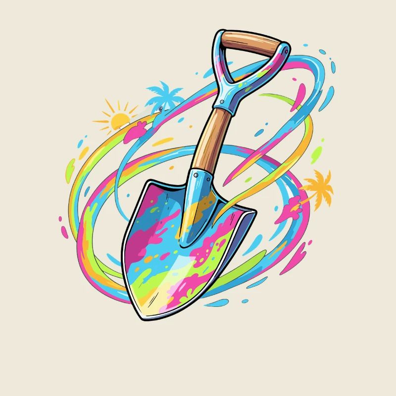 Illustration de pelle de jardin avec explosion de couleurs