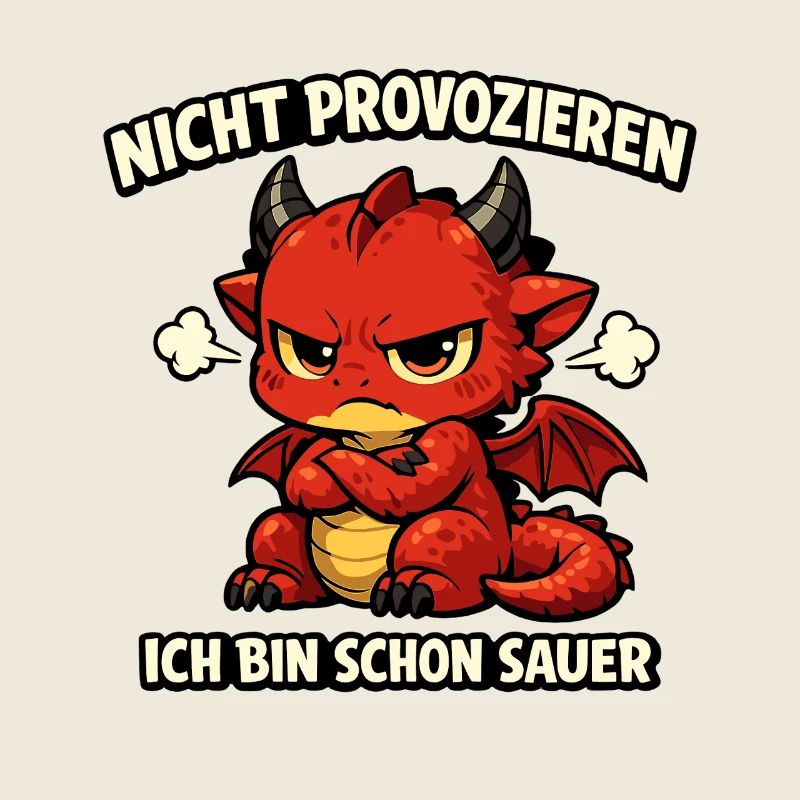 Nicht provozieren Drachen Spruch im Comicstil
