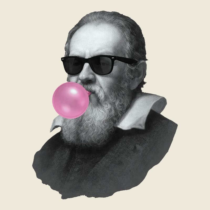 Galilée Galilei avec chewing-gum et lunettes de soleil