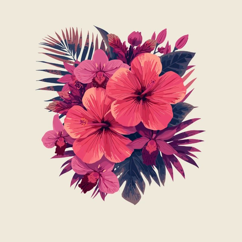 Bouquet de fleurs en hibiscus en palette rose