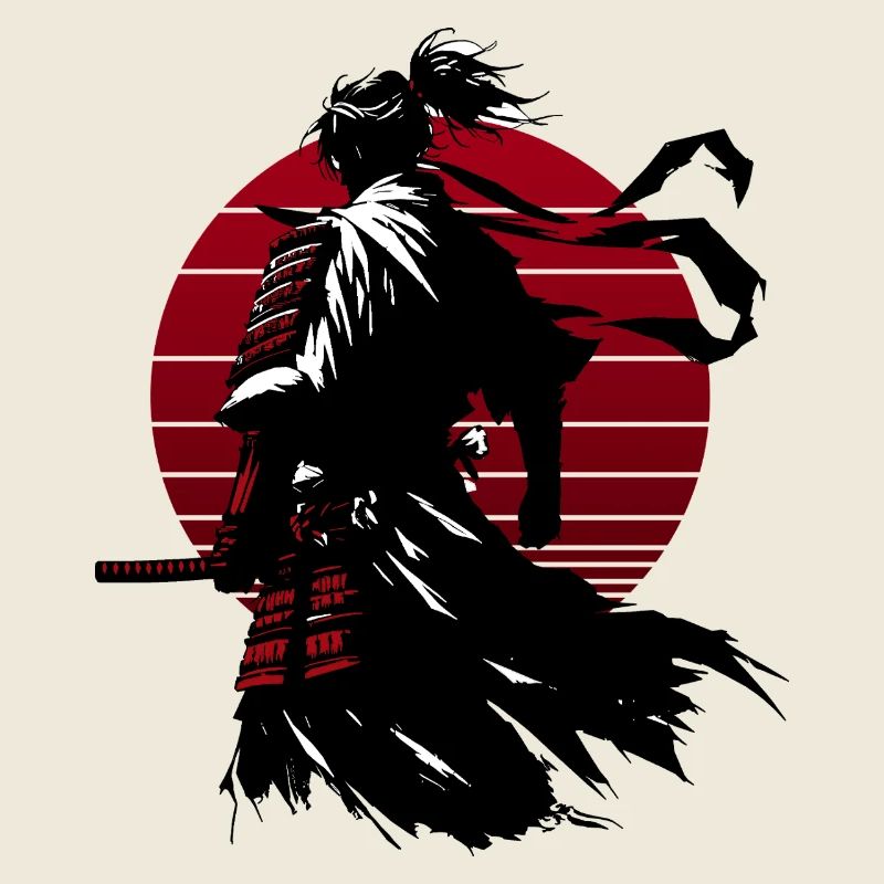 Samurai silhouette with red circle