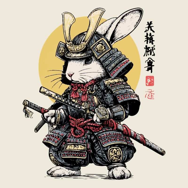 Rabbit Samurai in Armor with Katana