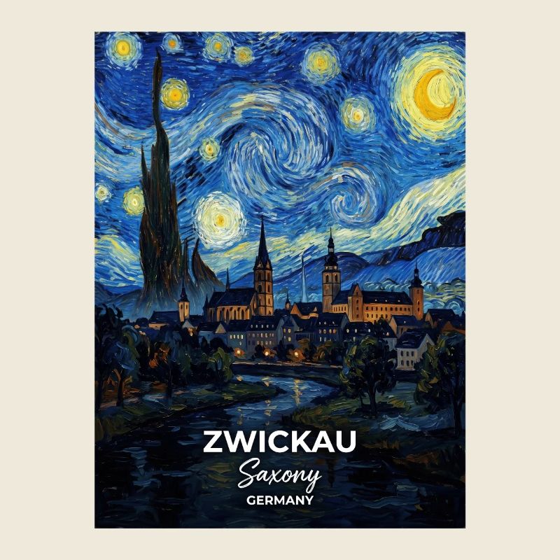 Zwickau Germany in Starry Night Style