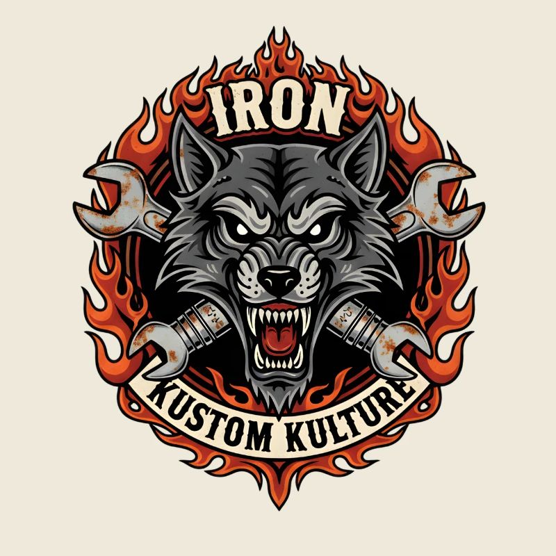 Motorcycle Biker V-Twin Motor Skull Wolf Wild Rocker