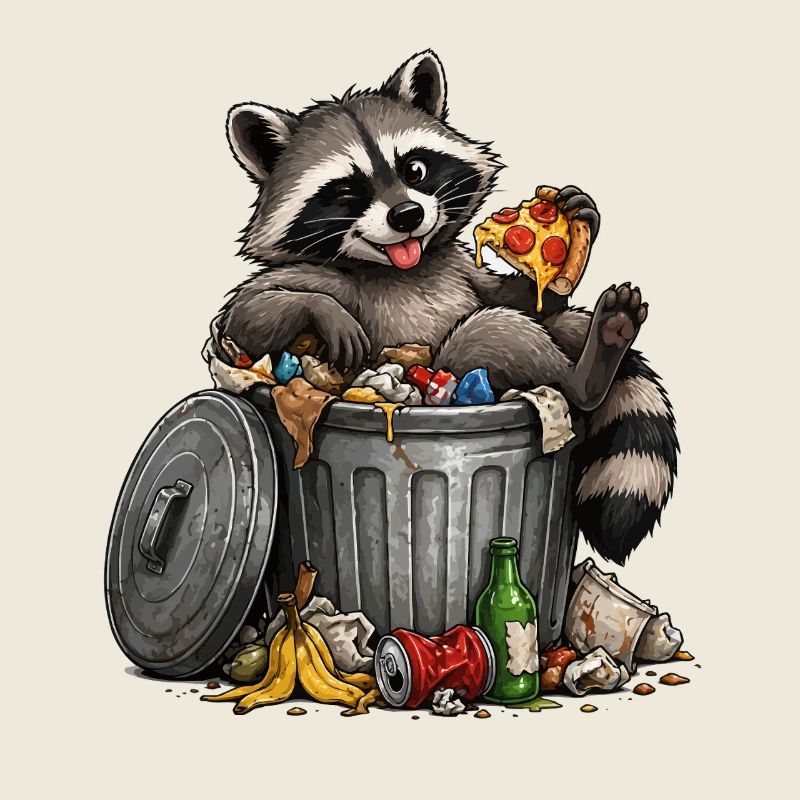 Raccoon with Pizza Trash