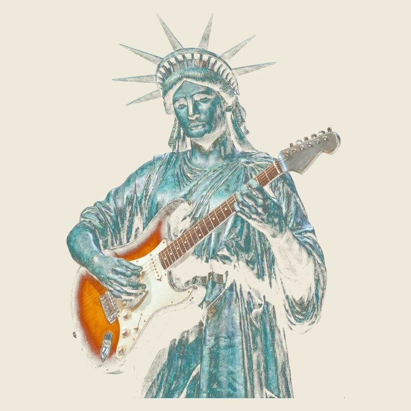 Freiheitsstatue, die E-Gitarre spielt