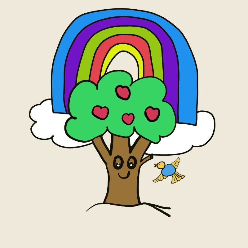 Regenbogen Apfelbaum Vogel Kinder