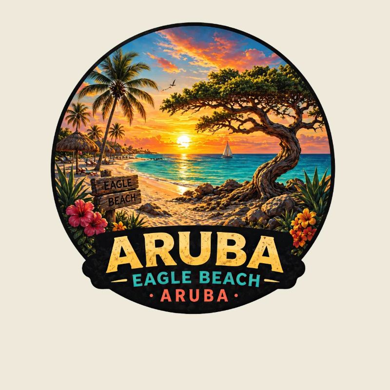 Palmiers du coucher de soleil des Caraïbes Aruba