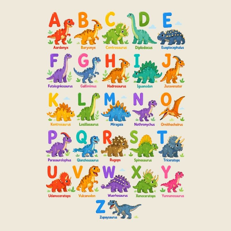 Alphabet Dino : Monde Coloré de Lettres