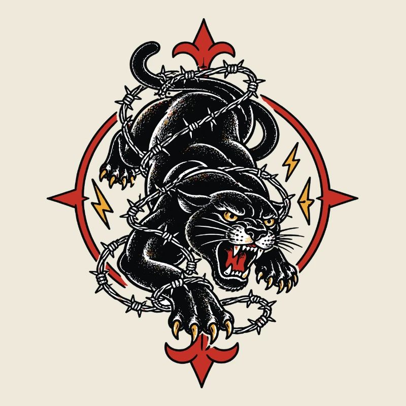 Panthère noire tattoo barbelés agressive