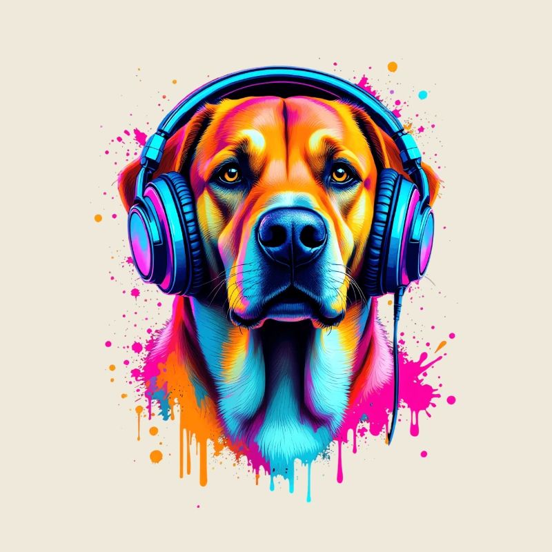Labrador with headphones