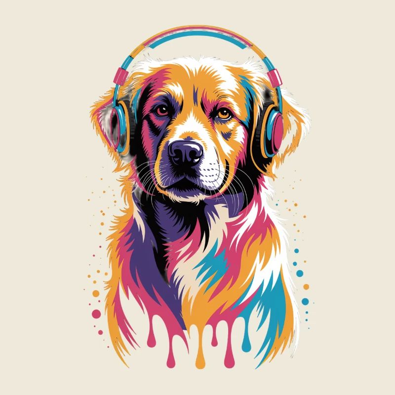 Golden Retriever mit Kopfhörer