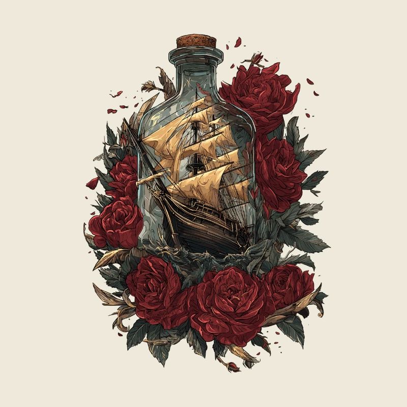 Schiff in Flasche - Rosen und Freiheit