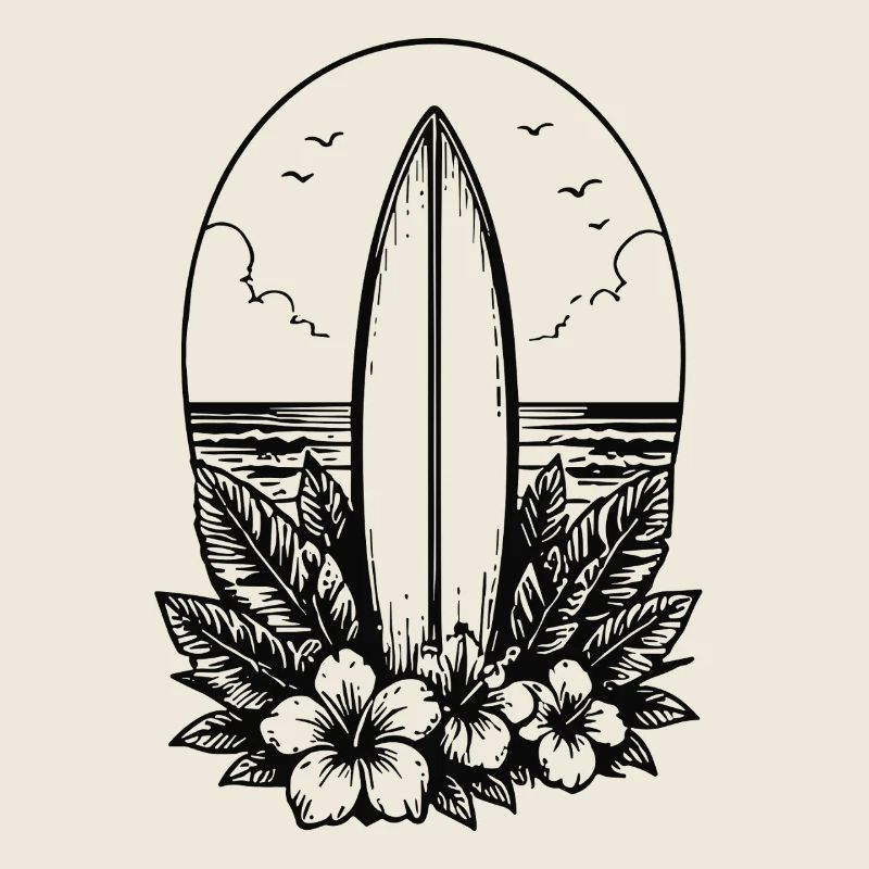 Surfboard Vintage Retro Surfboard with Hibiscus