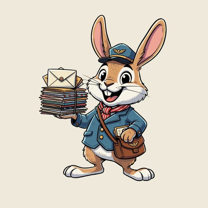 Rabbit en facteur avec une pile de lettres