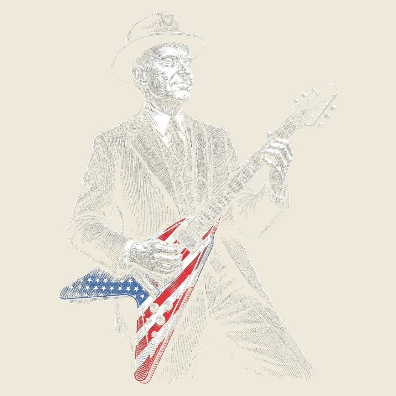 Calvin Coolidge Guitar Hero avec guitare drapeau