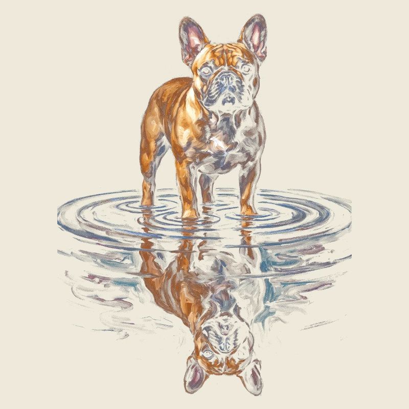 Reflet de l’eau du bouledogue français