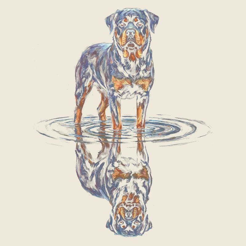 Rottweiler with water reflection