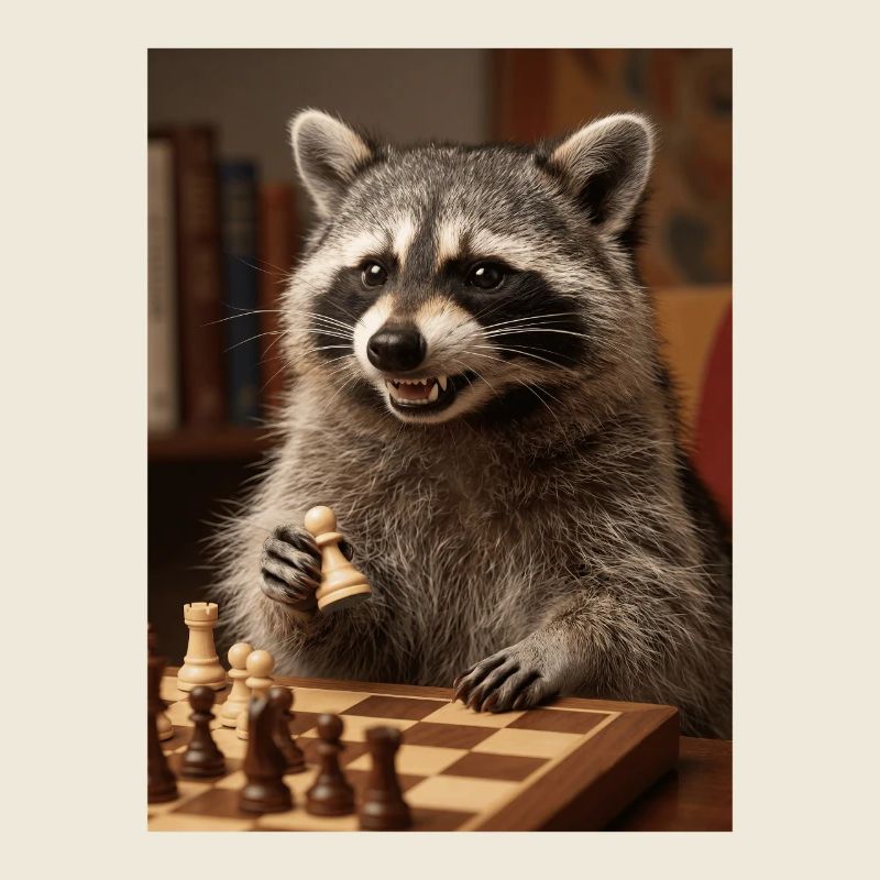 Waschbär spielt Schach