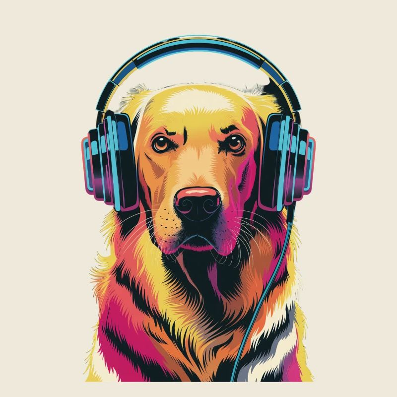 Golden Retriever avec des écouteurs