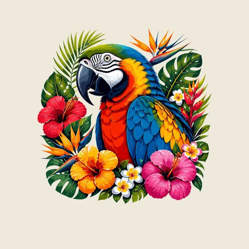 Tropical parrot in flower ring