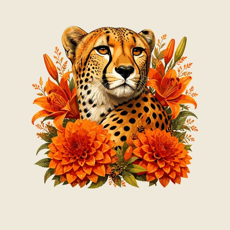 Cadre de guépard en fleurs d’automne