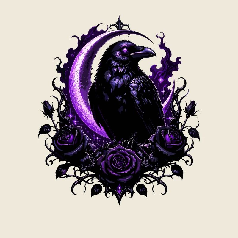 Corbeau lune pourpre avec des roses