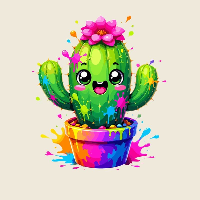 Cactus Joyeuses Fleurs Éclaboussurées