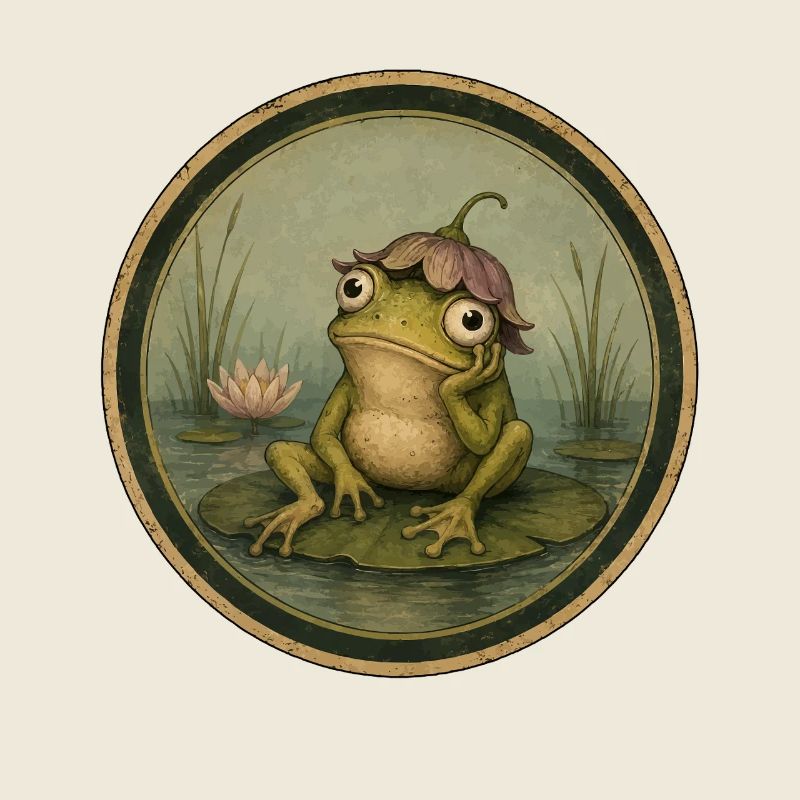 Vintage Water Lily Frog Circle Ring