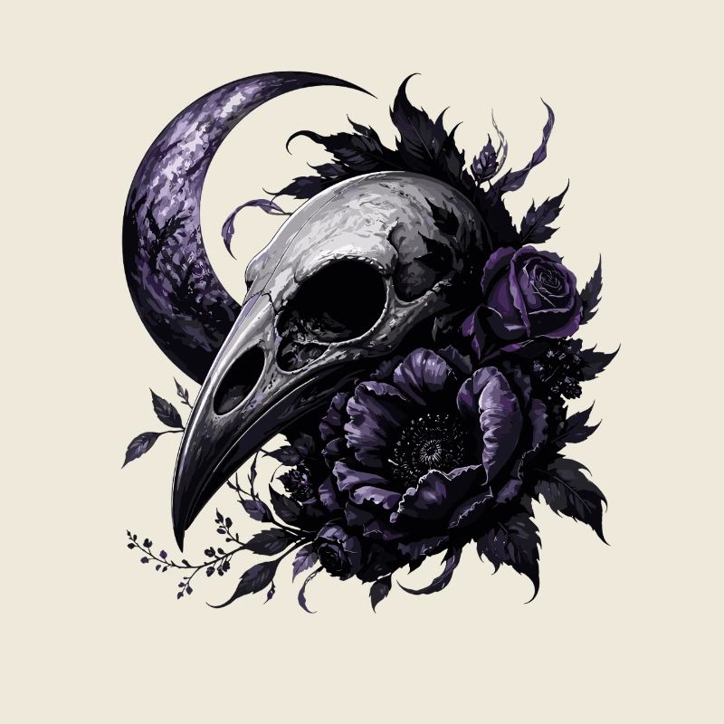 Moon Skull with Lavender Roses