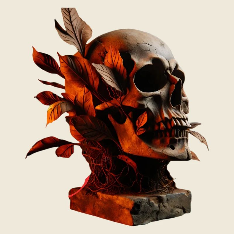 Crâne d’automne avec feuillage