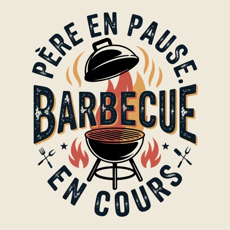 Father on break, barbecue in progress
