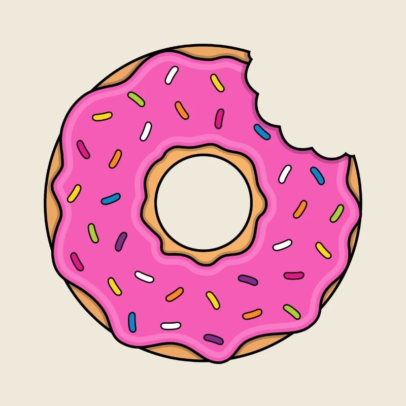 Donut with bite in pink with colorful sugar sprinkles