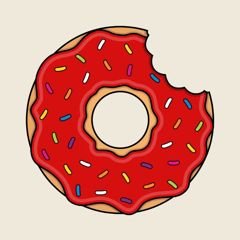 Donut with bite in red with colorful sugar sprinkles