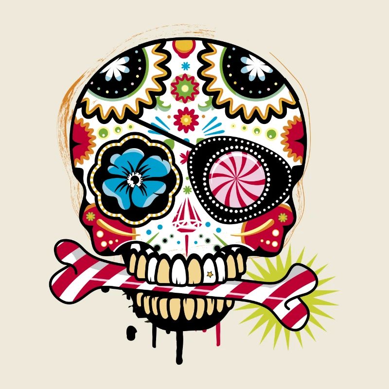Skull with eye patch and candy cane