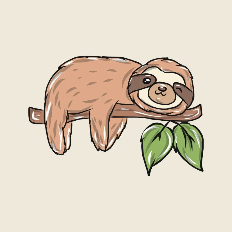 Faultier auf Ast mit Blättern