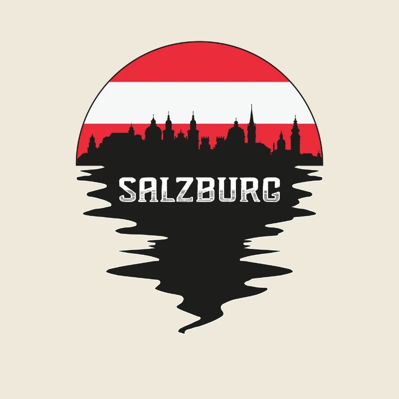Salzburg Austria Skyline Silhouette Austrian Flag