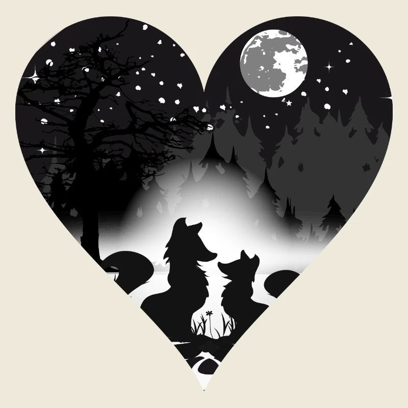 two foxes in love in the moonlight