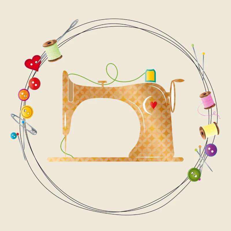 machine à coudre colorée nostalgique avec accessoires de couture