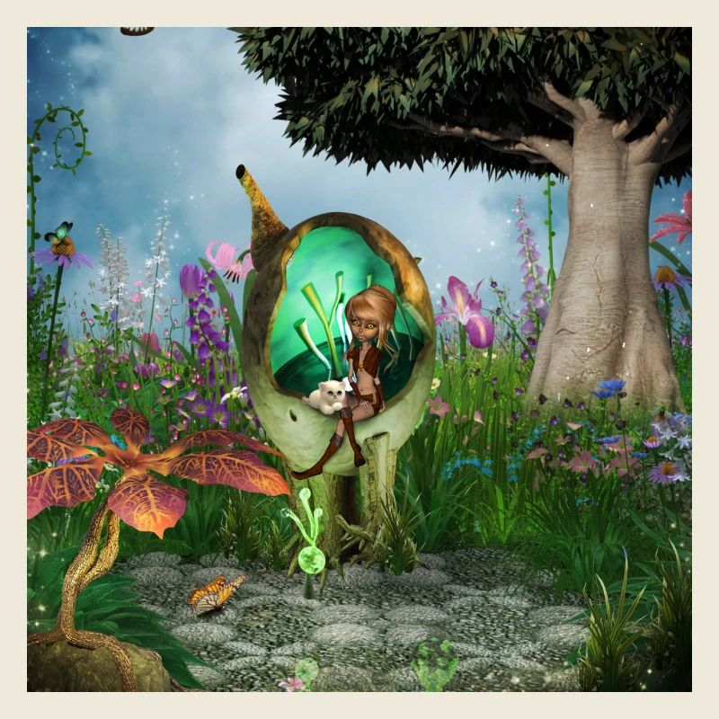 Kleine Fee mit ihrer Katze