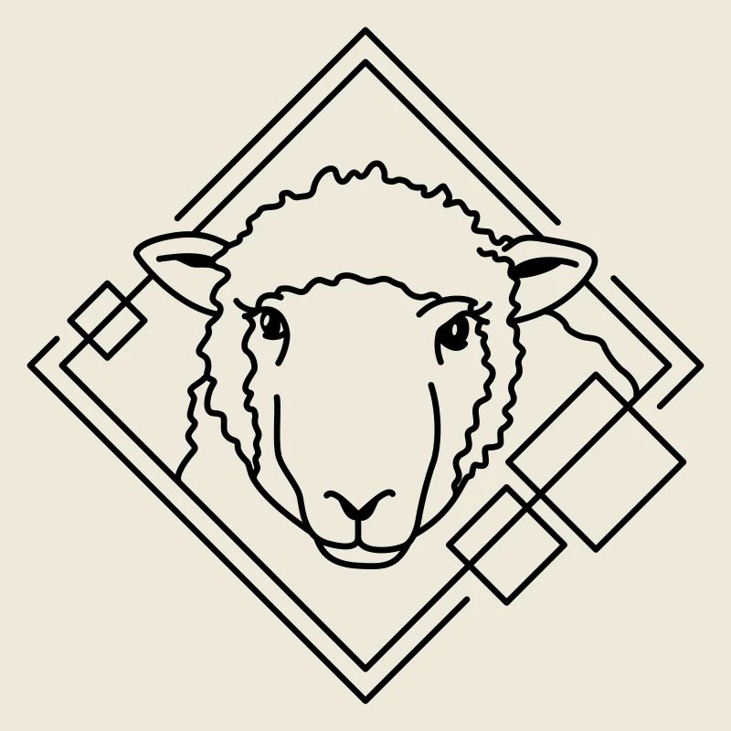 Sheep in Geometric Shape - Line Art Design