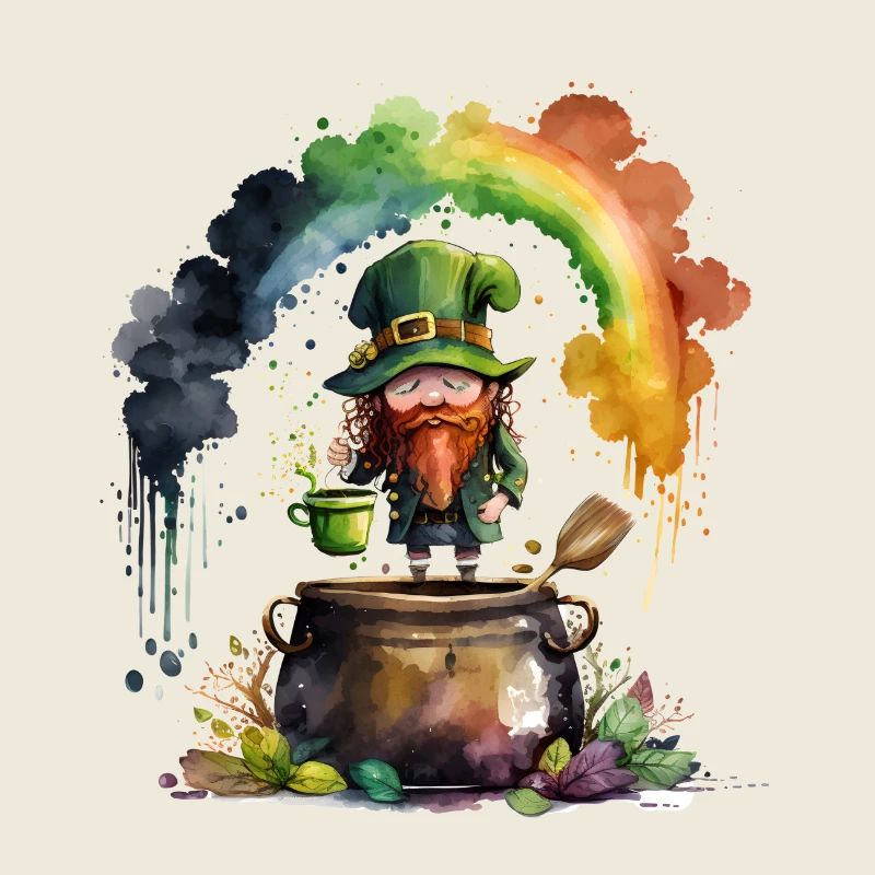 Leprechaun goblin under a rainbow