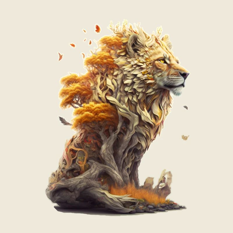 Lion with savannah elements, lion design