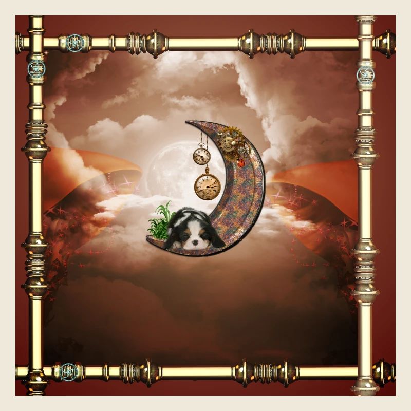 Steampunk moon with puppy