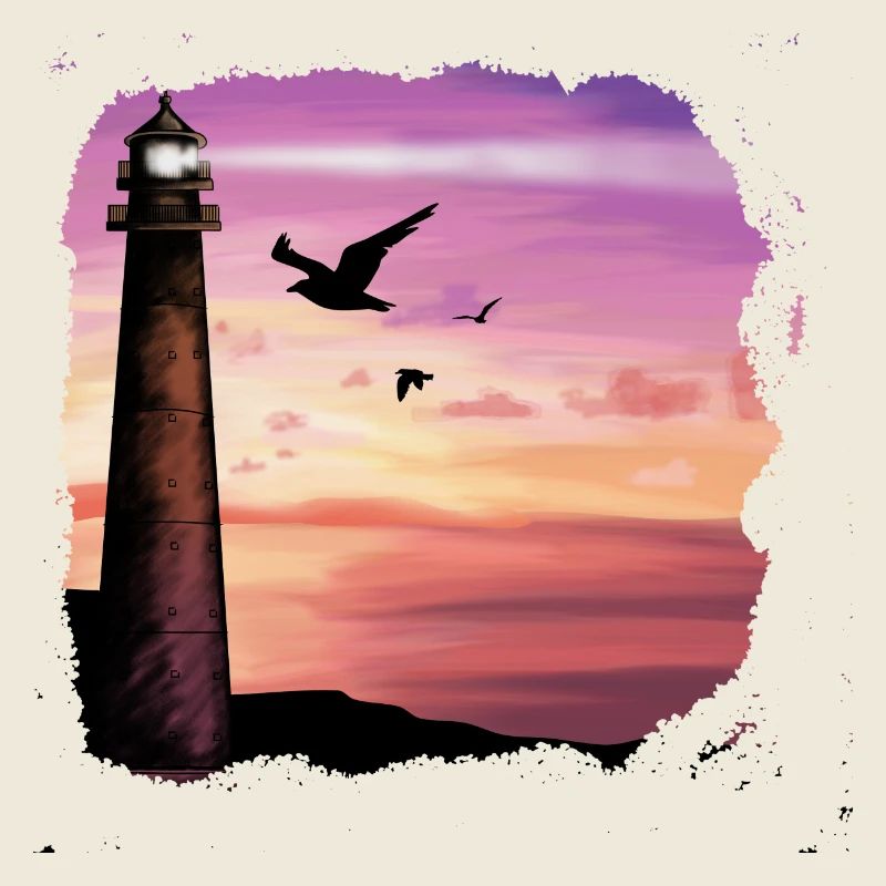 Sunset Lighthouse Ocean Art
