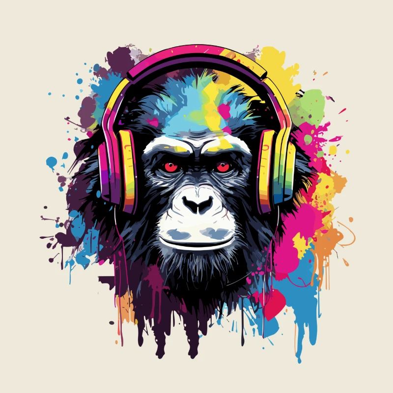 Singe avec musique casque