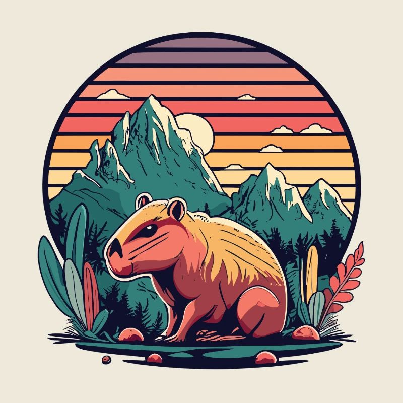 Capybara mit Retro Sunset