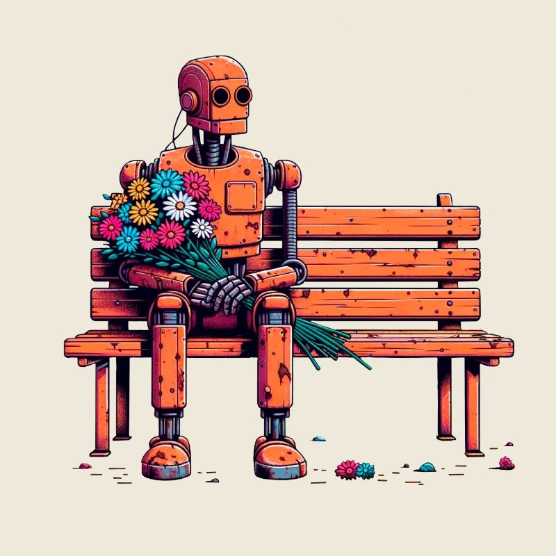 Robot Rusty Flowers Robot Love Romance