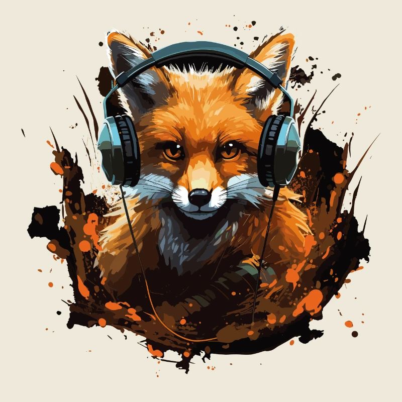 Fuchs mit Kopfhörer Splatterkunst